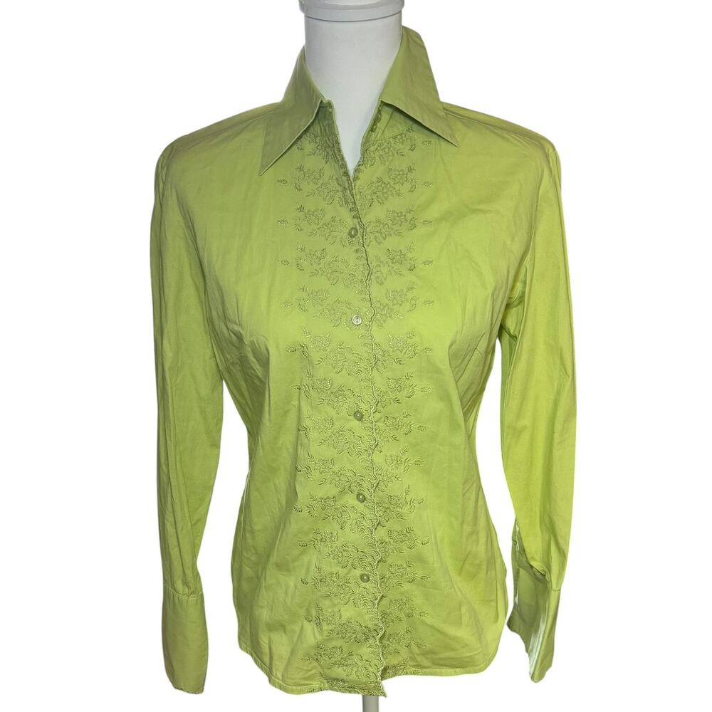 Y2K The Limited Stretch Chartreuse Green Embroidered Button Up Top Size Small